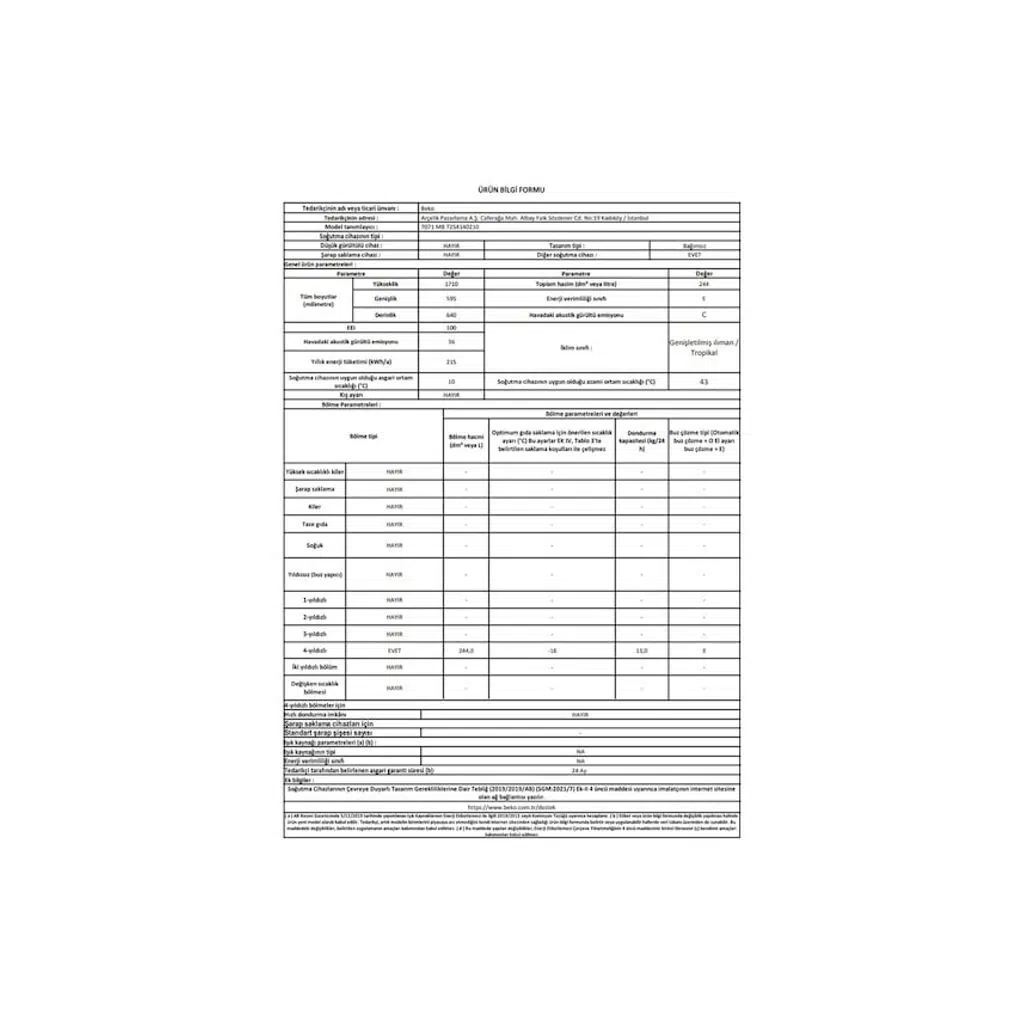 Beko 7071 MB 244 LT 7 Çekmeceli Dikey Derin Dondurucu Beko 7071 MB 244 LT 7 Çekmeceli Dikey Derin Dondurucu
