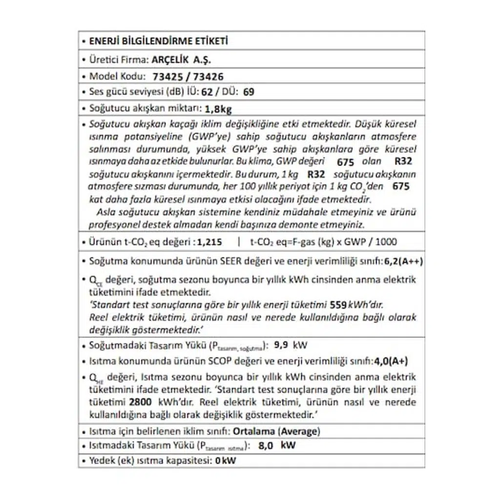 Beko 73426 33779 BTU A++ Salon Tipi Klima Beko 73426 33779 BTU A++ Salon Tipi Klima