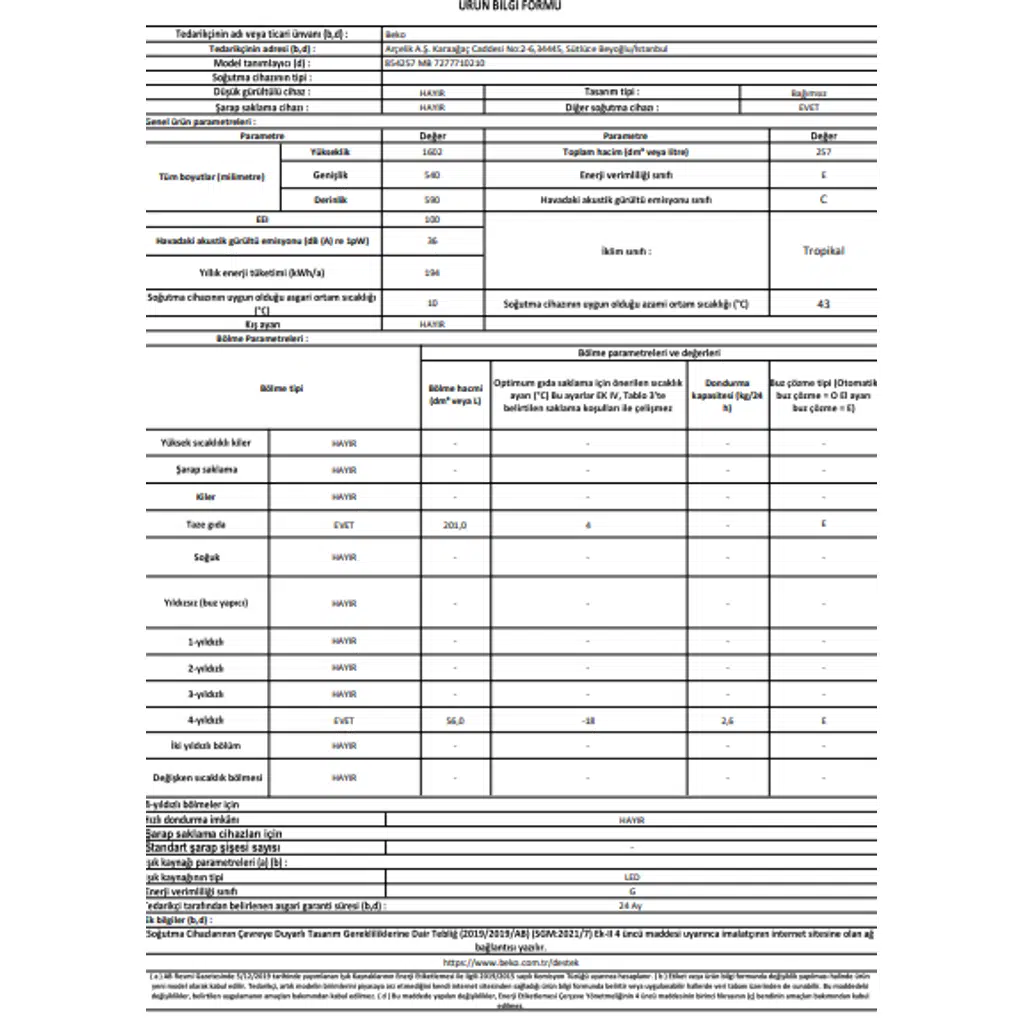 Beko 854257 MB 257 L Üstten Donduruculu Statik Buzdolabı Beko 854257 MB 257 L Üstten Donduruculu Statik Buzdolabı