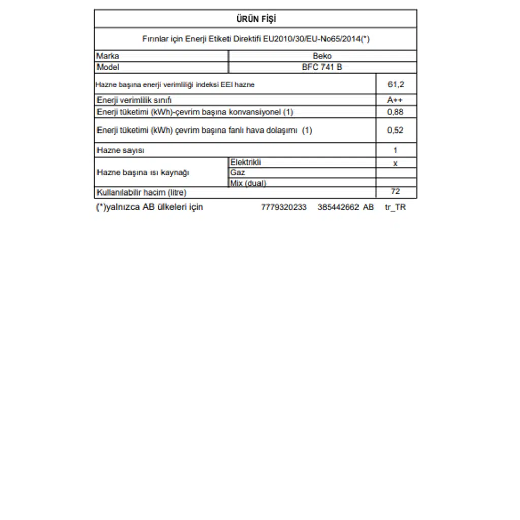 Beko Beyond Serisi BFC 741 B 72 LT Ankastre Fırın Beko Beyond Serisi BFC 741 B 72 LT Ankastre Fırın