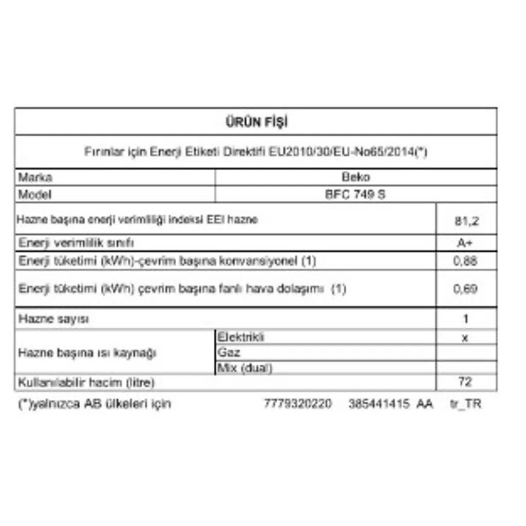 Beko BFC 749 S Buhar Destekli Fırın Beko BFC 749 S Buhar Destekli Fırın