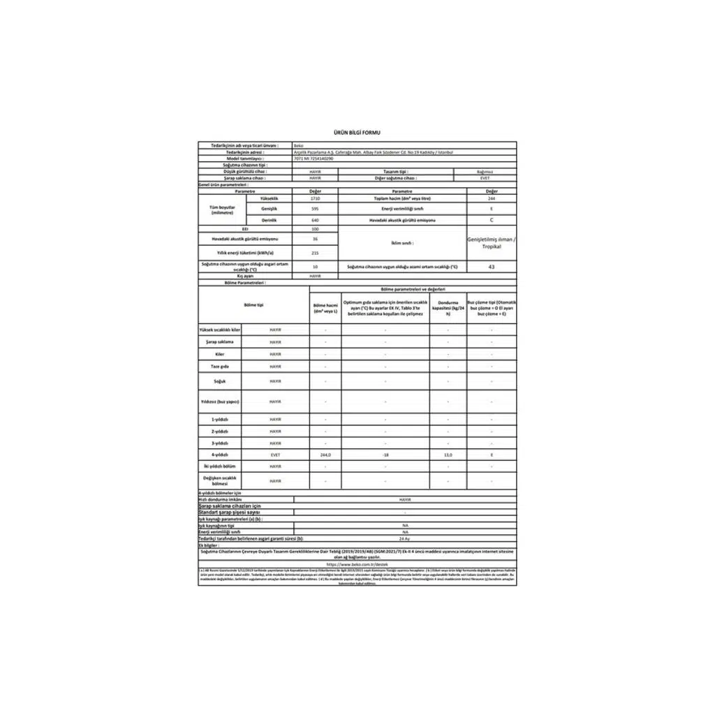 Beko BK 7071 MI 244 LT 7 Çekmeceli Dikey Derin Dondurucu Beko BK 7071 MI 244 LT 7 Çekmeceli Dikey Derin Dondurucu
