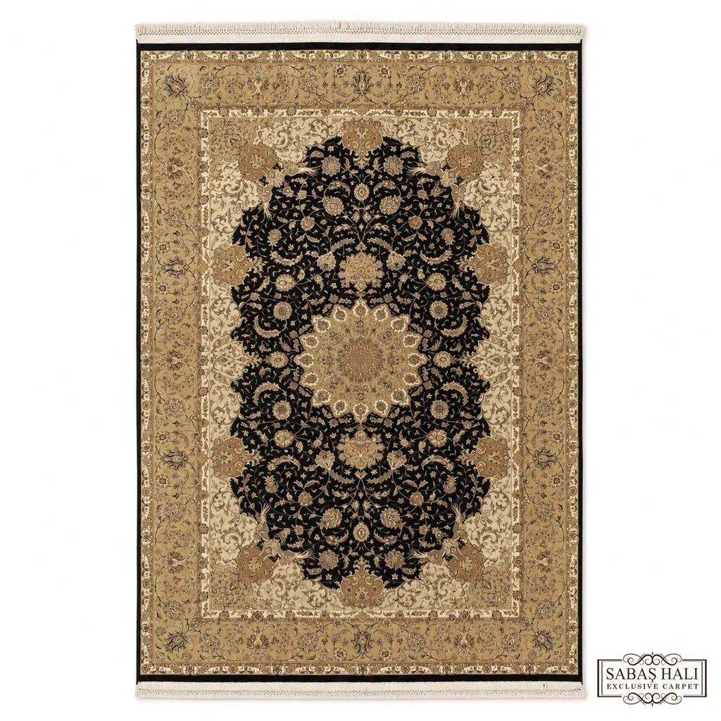 Sabaş Halı Exclusive Carpet – 20 x 20 SARUJ 203 x 287 MODEL 20 x 20 cm SİYAH-BEJ (İran - Yün Dokuma Halısı)