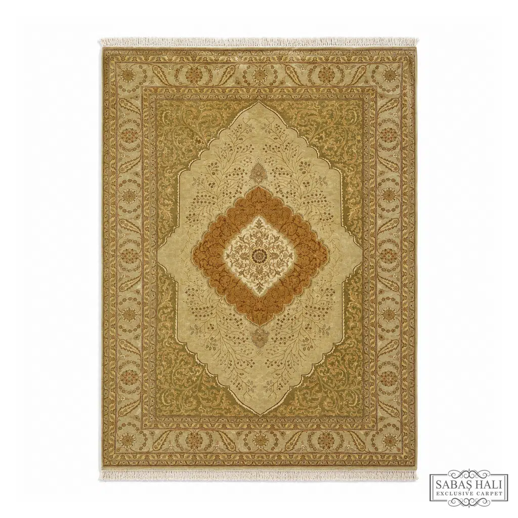 Sabaş Halı Exclusive Carpet – 22208 ŞİRAZE 595 BEJ 202 x 280 cm (Uşak - Yün İpek Dokuma Halısı)