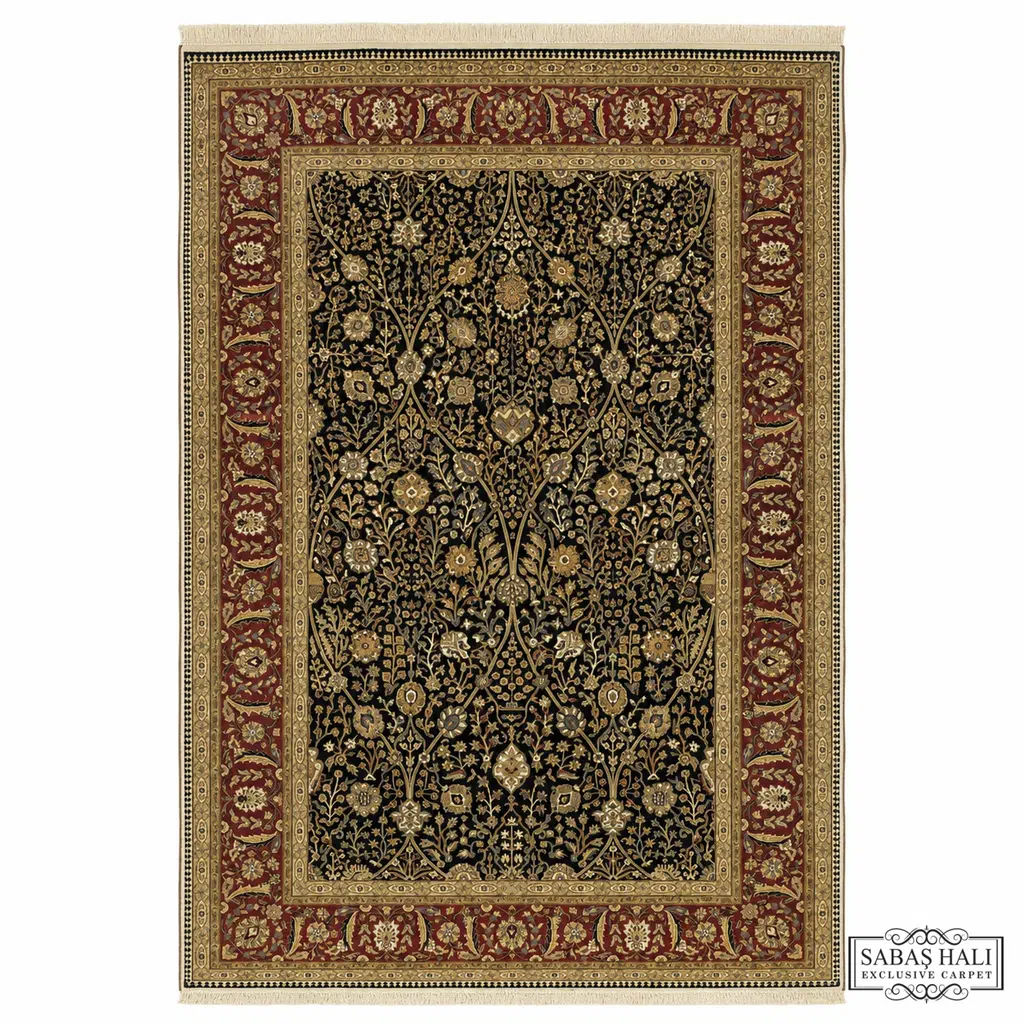 Sabaş Halı Exclusive Carpet – HAYYAM 200 x 306 cm DESEN 769 SİYAH KIRMIZI (Uşak - Yün İpek Dokuma Halısı)