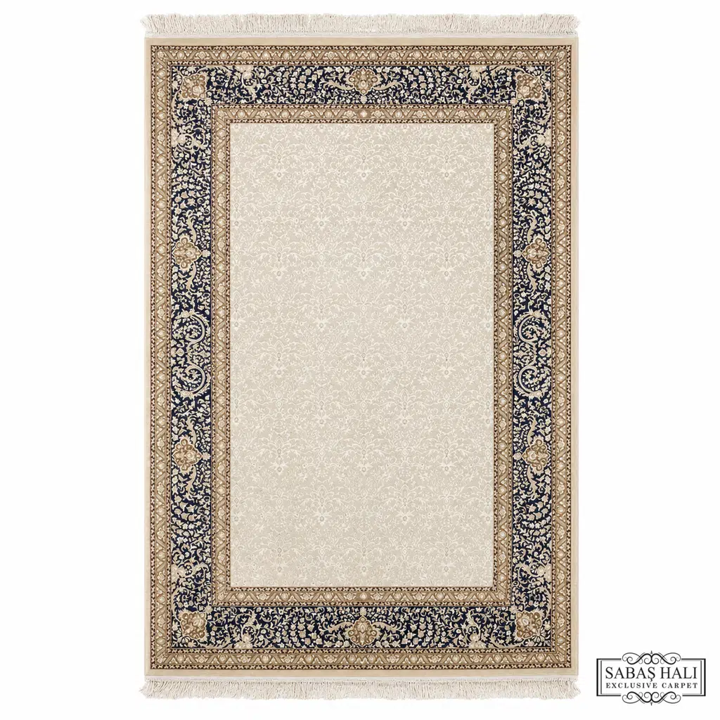 Sabaş Halı Exclusive Carpet – HÜRREM 203 x 294 cm DESEN-2 FİLDİŞİ LACİVERT (Uşak - Yün İpek Dokuma Halısı)