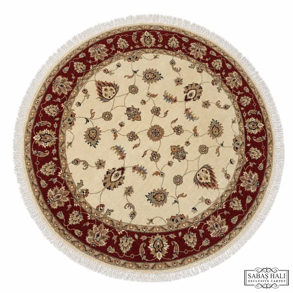 Sabaş Halı Exclusive Carpet – İPEK PALAS KLASİK İPEK PALAS BEJ-KIRMIZI 153 x 153 cm (Uşak - Yün İpek Dokuma Halısı)
