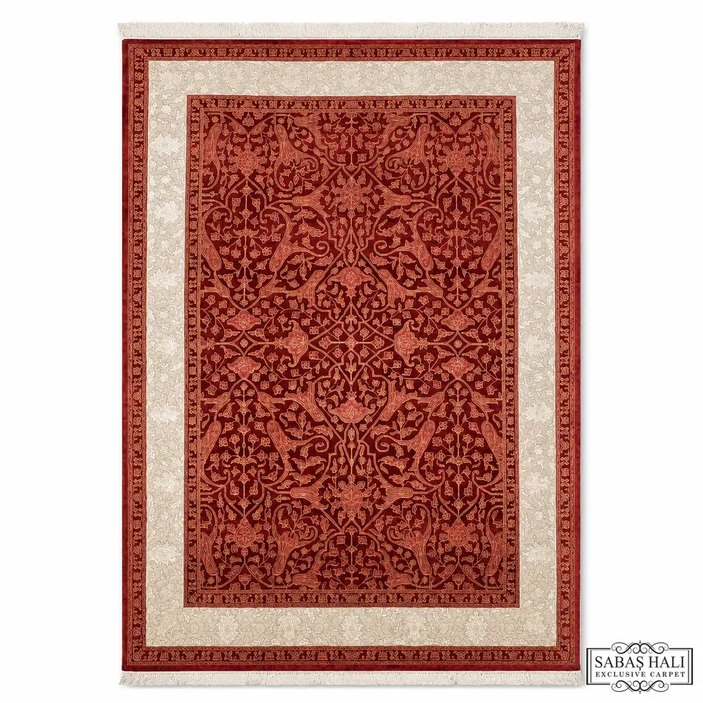 Sabaş Halı Exclusive Carpet – İPEK PALAS N.171 x 242 cm MODEL İPEK PALAS KIRMIZI BEJ (Uşak - Yün İpek Dokuma Halısı)