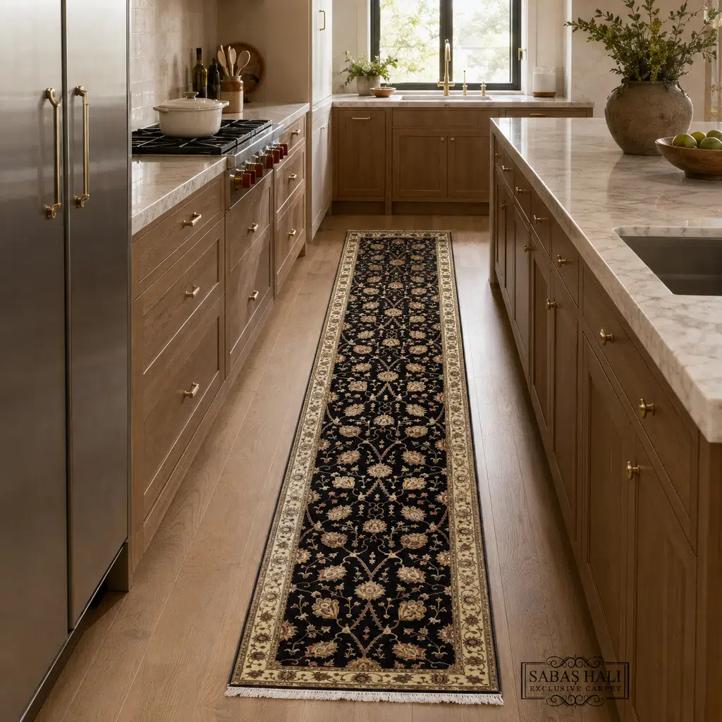 Sabaş Halı Exclusive Carpet – KUMKAPI SİYAH/BEJ 075 x 370 cm (Uşak - Yün İpek Dokuma Halısı) Sabaş Halı Exclusive Carpet – KUMKAPI SİYAH/BEJ 075 x 370 cm (Uşak - Yün İpek Dokuma Halısı)