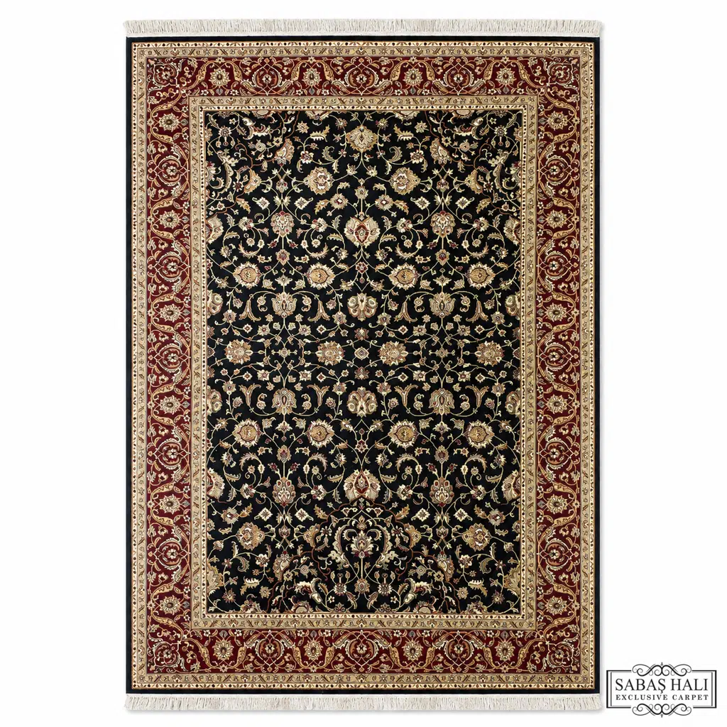Sabaş Halı Exclusive Carpet – UŞAK PALAS 206 x 293 cm MODEL UŞAK PALAS SİYAH KIRMIZI (Uşak - Yün İpek Dokuma Halısı)